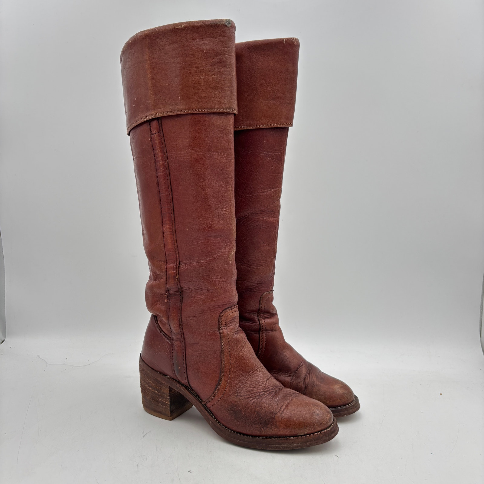 Vintage 70s Frye Black Label 8512 Campus Boots Women's 5.5b Knee High Cuff Heel